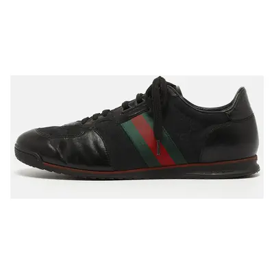 Gucci Black Leather and GG Canvas Web Low Top Sneakers Size 44.5