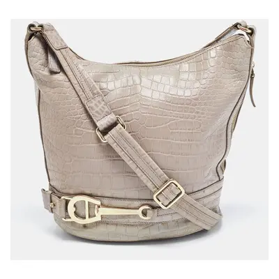 Aigner Grey Croc Embossed Leather Hobo