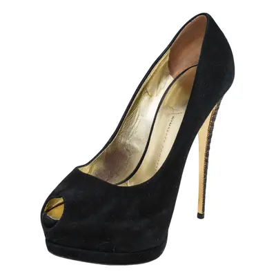 Giuseppe Zanotti Black Suede Peep Toe Platform Pumps Size