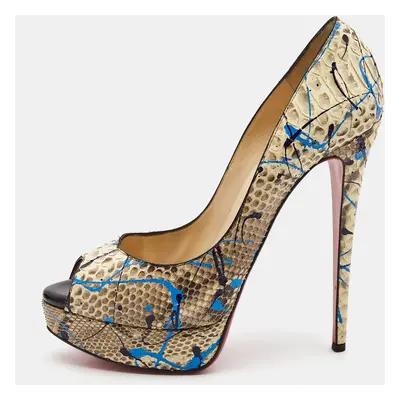 Christian Louboutin Two Tone Python Graffiti Print Lady Peep Pumps Size