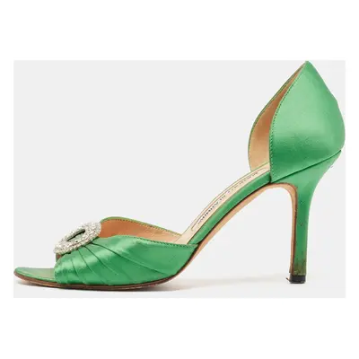 Manolo Blahnik Green Pleated Satin Sedaraby Pumps Size