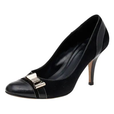 Gucci Black Suede and Leather Bow Cap Toe Pumps Size 36C