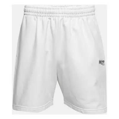 Balenciaga White Logo Embroidered Cotton Shorts