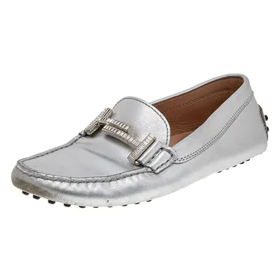 Tod's Silver Leather Slip on Loafers Size