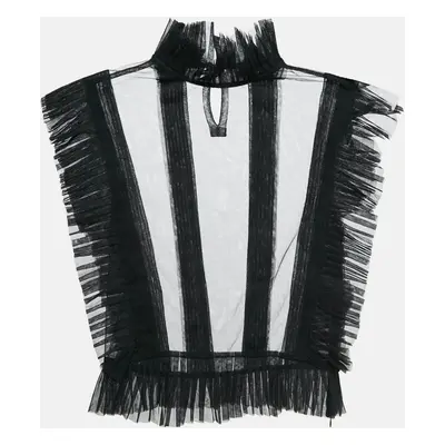 Starch Black Tulle Pleat Detail Ruffled Top