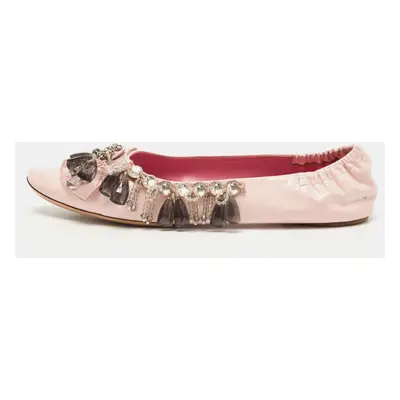 Louis Vuitton Pink Leather Embellished Ballet Flats Size 39.5