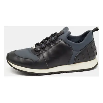 Tod's Black/Blue Leather and Nylon Low Top Sneakers Size