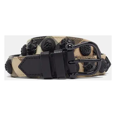 Burberry Beige/Black Supernova Check Coated Canvas and Leather Embellished Buckle Belt