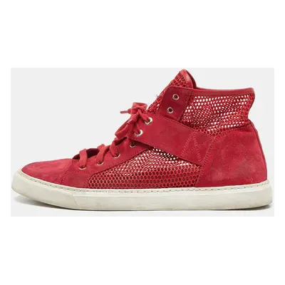 Chanel Red Suede and Mesh High Top Sneakers Size 41.5