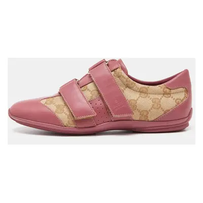 Gucci Beige/Pink GG Canvas and Leather Low Top Sneakers Size