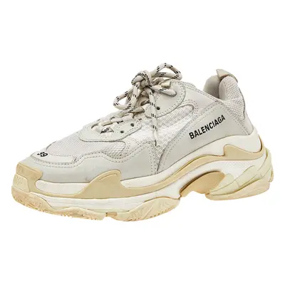 Balenciaga Grey/Beige Leather and Mesh Triple Sneakers Size