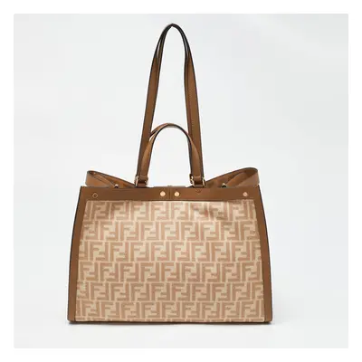 Fendi Beige/Brown Zucca Wool and Leather Medium FF Peekaboo X Tote