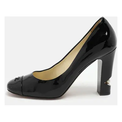 Chanel Black Patent Leather CC Cap Toe Pumps Size