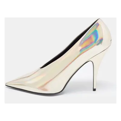 Stella McCartney Iridescent Faux Patent Leather V Neck Pointed Toe Pumps Size 40.5