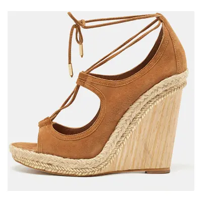 Aquazzura Brown Suede Sexy Thing Cutout Wedge Sandals Size 37.5