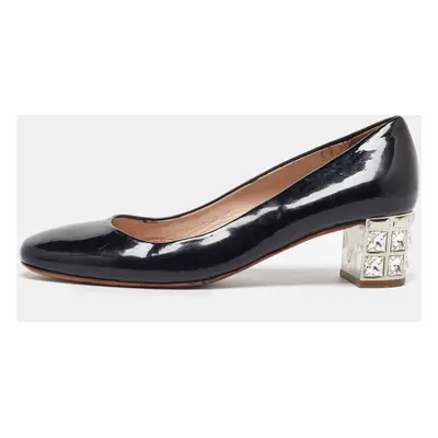 Miu Miu Black Patent Leather Crystal Embellished Block Heel Pumps Size