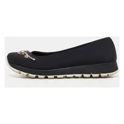 Prada Black Neoprene Crystal Embellished Slip On Sneakers Size 37.5