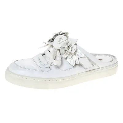 Sophia Webster White Leather Flower Embellished Mule Sneakers Size 36.5