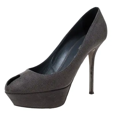 Sergio Rossi Grey Textured Suede Peep Toe Platform Pumps Size 39.5