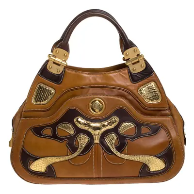 Alexander McQueen Paisley Leather and Snakeskin Hinge Turn Lock Satchel