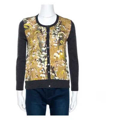 Dolce & Gabbana Grey Floral Jacquard Panelled Wool Cardigan