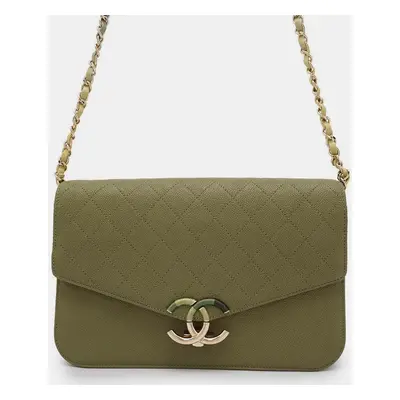 Chanel Khaki Caviar Leather Chain Shoulder Bag