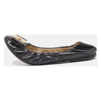 Fendi Black Patent Leather Bow Detail Scrunch Ballet Flats Size