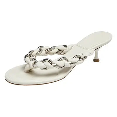 Bottega Veneta Off White Braided Leather & Chain Thong Sandals Size