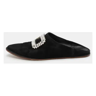 Roger Vivier Black Suede Embellished Mules Size 38.5