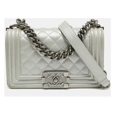 Chanel Grey Quilted Leather Mini Boy Flap Bag