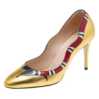 Gucci Gold Leather Yoko Snake High Heel Pumps Size 37.5