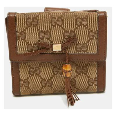 Gucci Brown/Beige GG Canvas and Leather Bamboo Tassel Compact Wallet