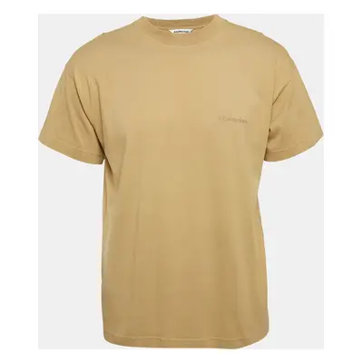 Balenciaga Brown Logo Embroidered Cotton Knit T-Shirt