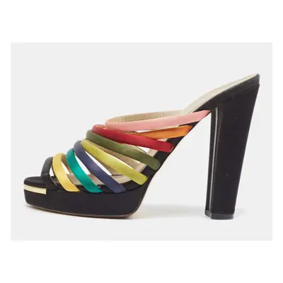 Fendi Multicolor Satin Strappy Platform Slide Sandals Size