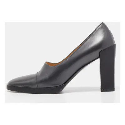 Gucci Dark Grey Leather Square Toe Platform Pumps Size