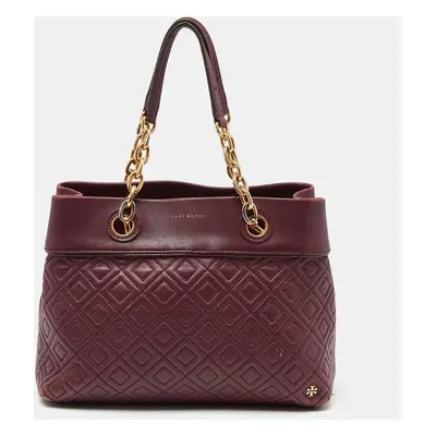 Tory Burch Burgundy Quilted Leather Fleming Satchel