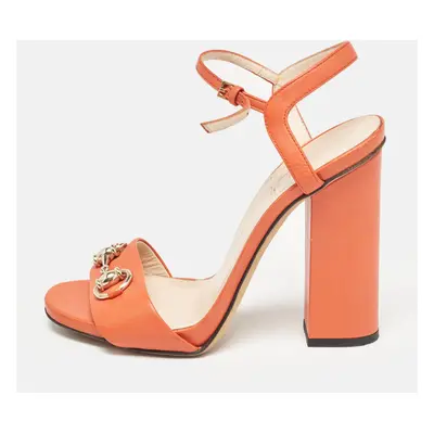 Gucci Orange Leather Claudie Ankle Strap Sandals Size