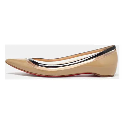 Christian Louboutin Beige/Black Patent Leather and PVC Paulina Ballet Flats Size