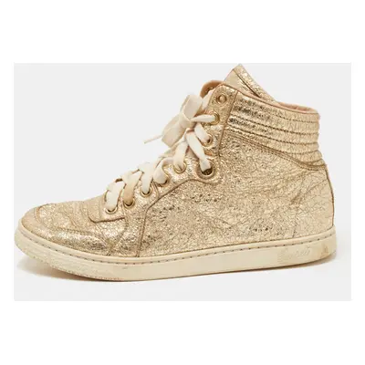 Gucci Gold Leather High Top Sneakers Size