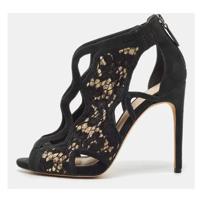 Alexandre Birman Black Mesh and Suede Ankle Strap Sandals Size