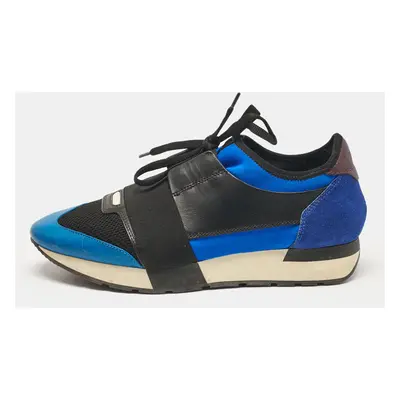 Balenciaga Blue/Black Leather and Mesh Race Runner Lace Up Sneakers Size