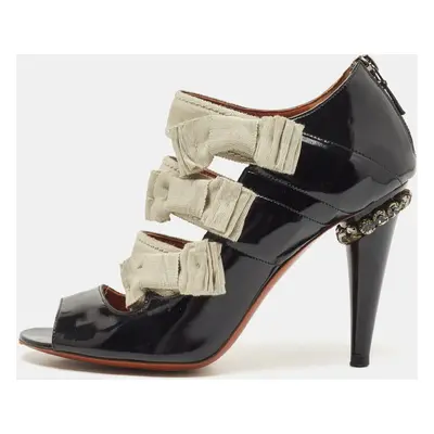 Lanvin Black Patent Leather And Fabric Strappy Sandals Size