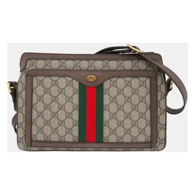 Gucci Beige Brown Canvas GG Supreme Ophidia Shoulder Bag