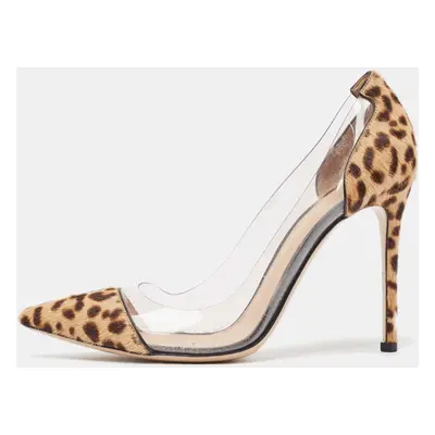 Gianvito Rossi Brown/Beige Leopard Print Calf Hair and PVC Plexi Pumps Size