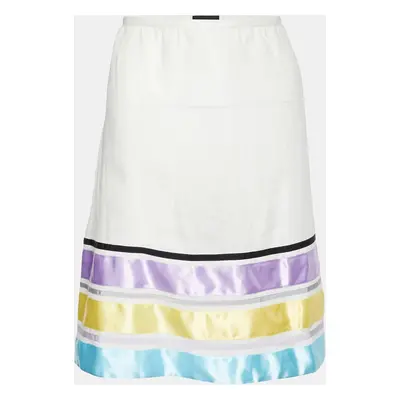 Emporio Armani Off-White Ramie Contrast Trim Mini Skirt