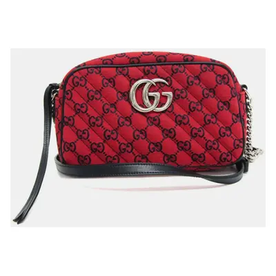 Gucci Red Jacquard GG Marmont Shoulder Bag