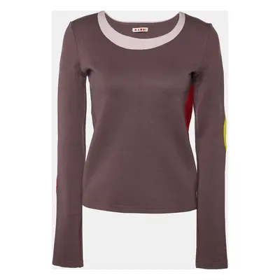 Marni Purple Wool Contrast Detail Long Sleeve Sweatshirt