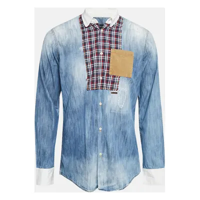 Dsquared2 Blue Corduroy Pocket Denim Patch Detail Shirt