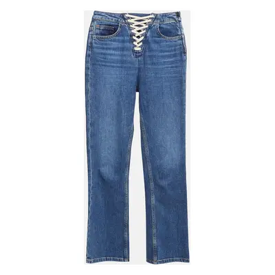 Maje Blue Lace-Up Denim High Rise Jeans Waist 26"