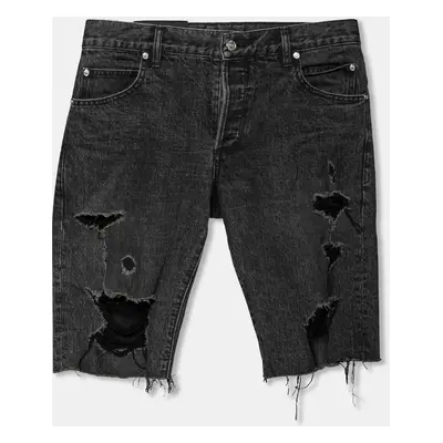 Balmain Grey Distressed Denim Shorts